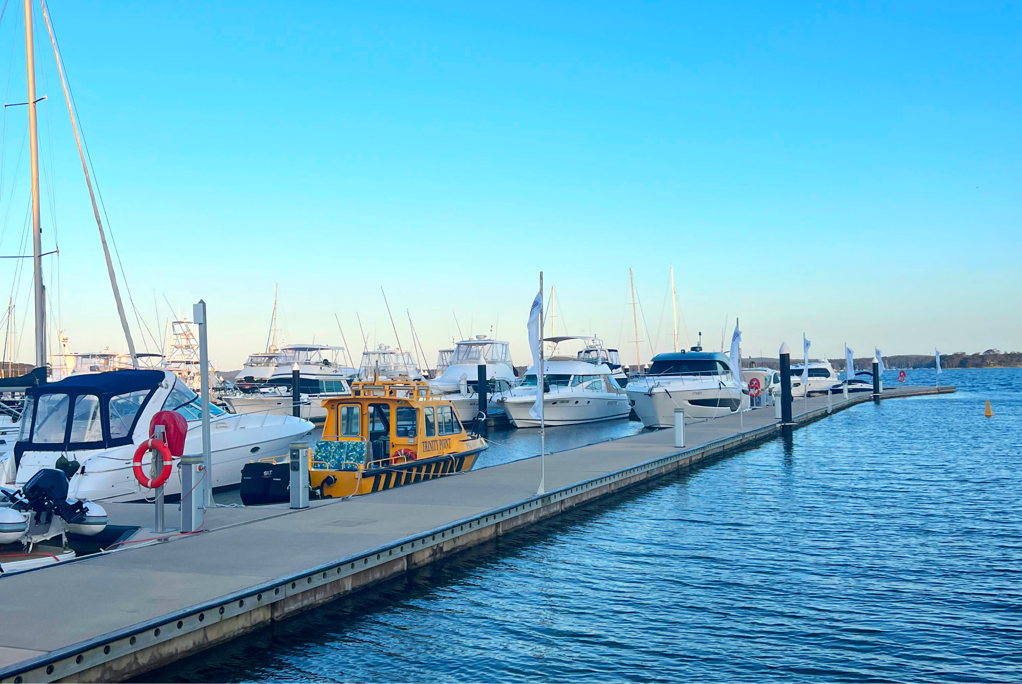 Trinity Point marina at sunset